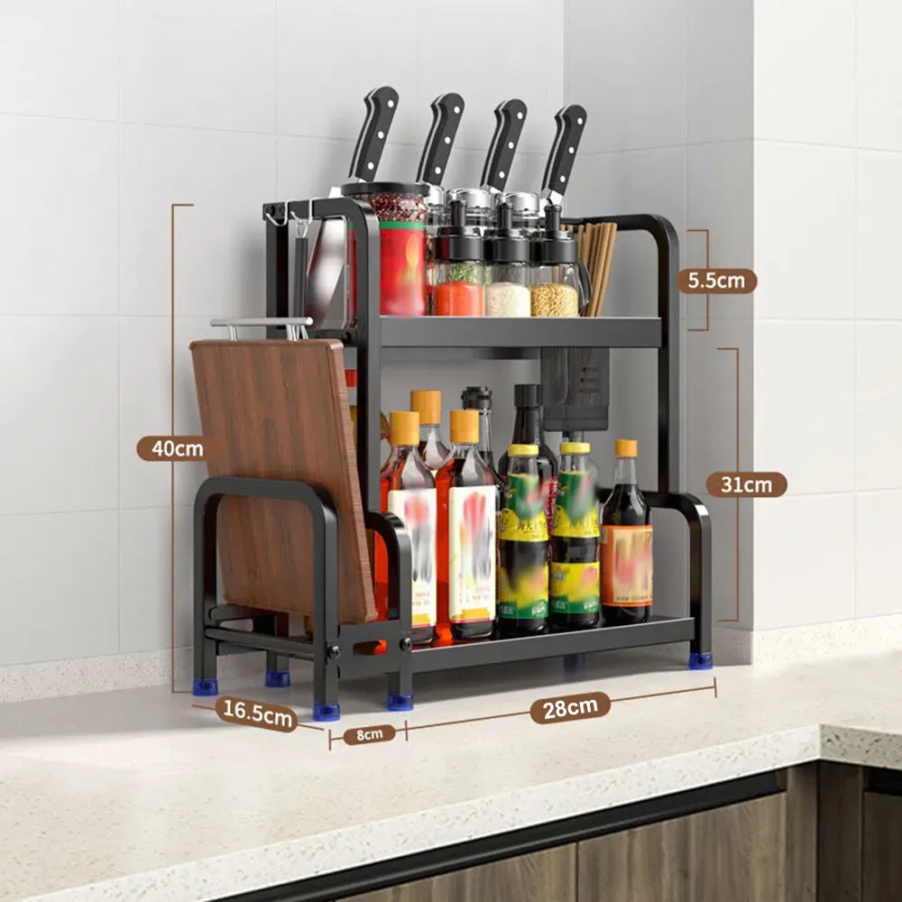 Three-Tier Black Stainless Steel Adjustable Spice Rack Organiser