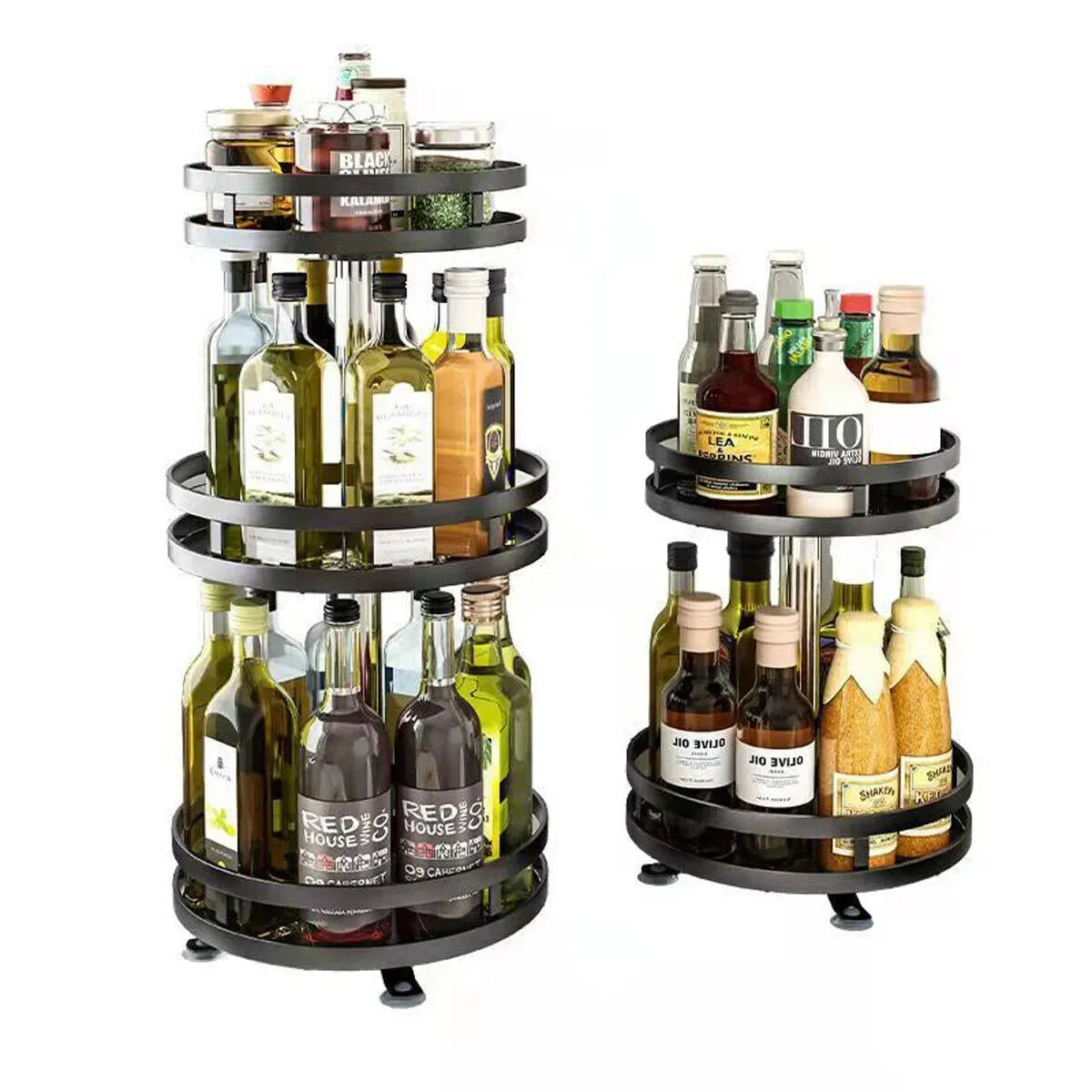 Two-Tier Black Carbon Steel Rotating Spice Rack