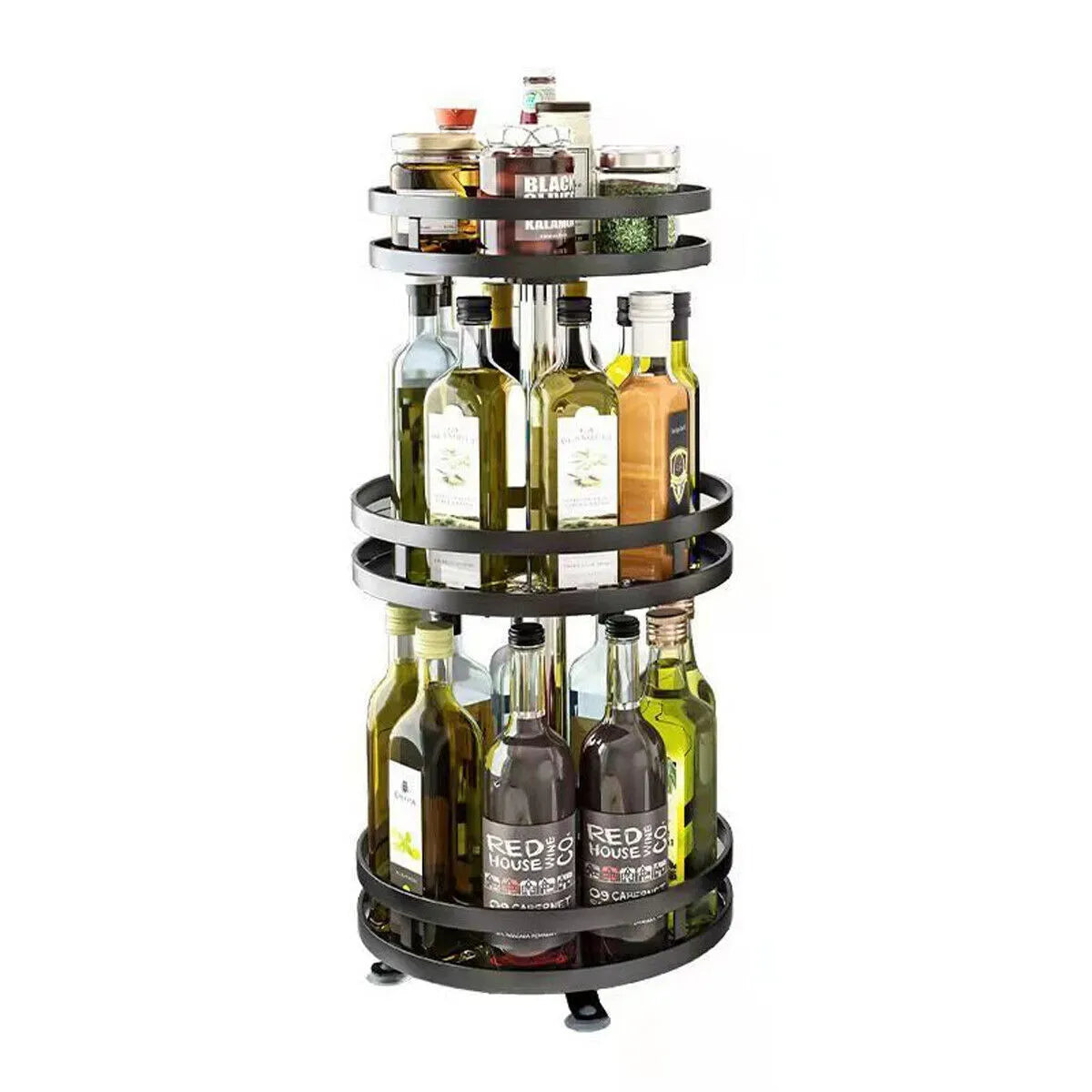 Two-Tier Black Carbon Steel Rotating Spice Rack