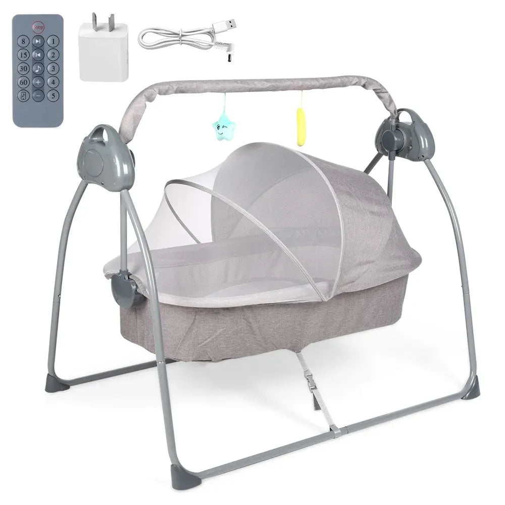 Electric Bassinet Crib Grey Baby Cradle with Lullabies and Remote Control — product image 2