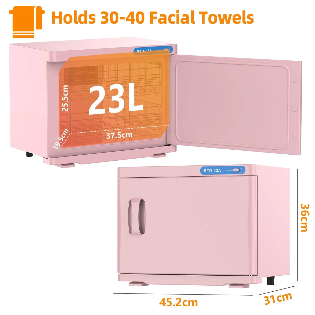 Pink 23L Hot Towel Warmer Cabinet with UV Sterilizer for Salon and Home Use — product image 8 of 10