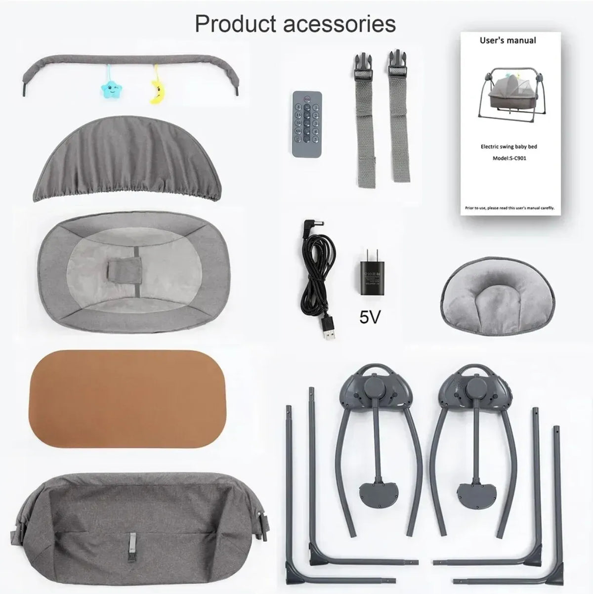 Auto-Swing Electric Baby Crib Cradle in Khaki with Bluetooth and 5 Adjustable Speeds — product photo 3