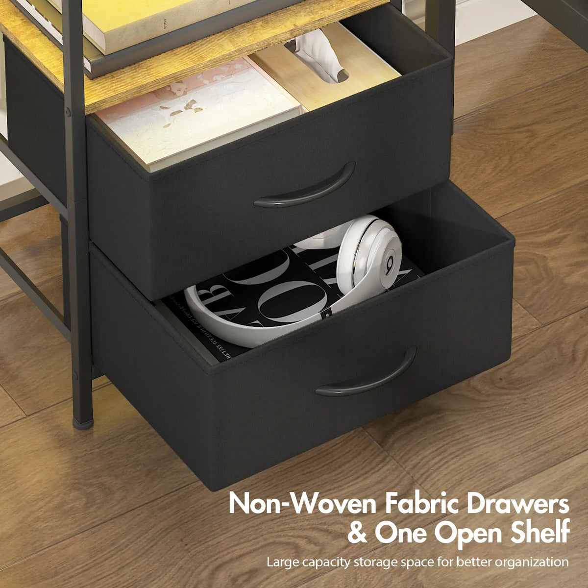 Black & Brown LED Bedside Table with Charging Station & Two Drawers – 40 × 30 × 60 cm — product image 4 of 7
