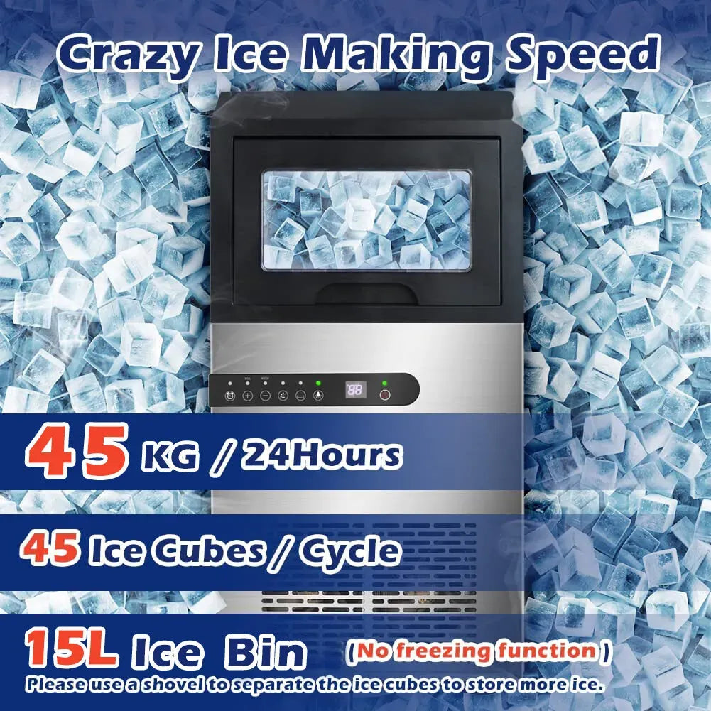 Commercial Stainless Steel Ice Maker – Up to 45 kg/Day, Silver
