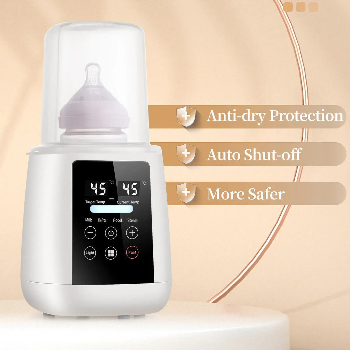 Black Baby Bottle Warmer with LCD Display and Adjustable Temperature