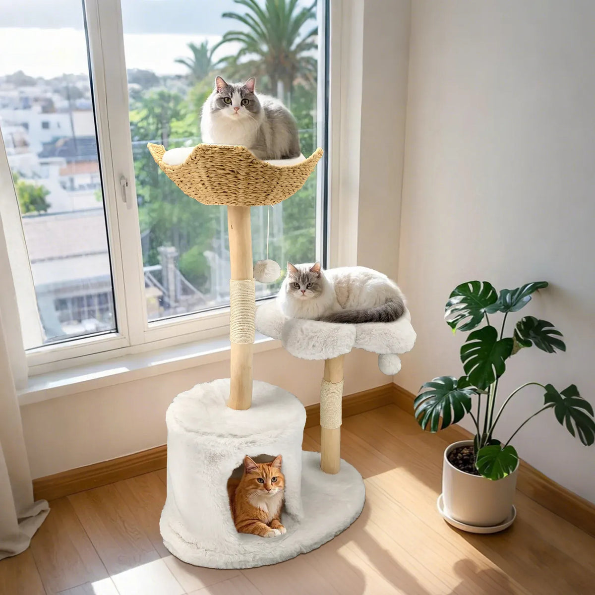 Black Branch-Style Cat Tree with Plush Condo - 120 cm