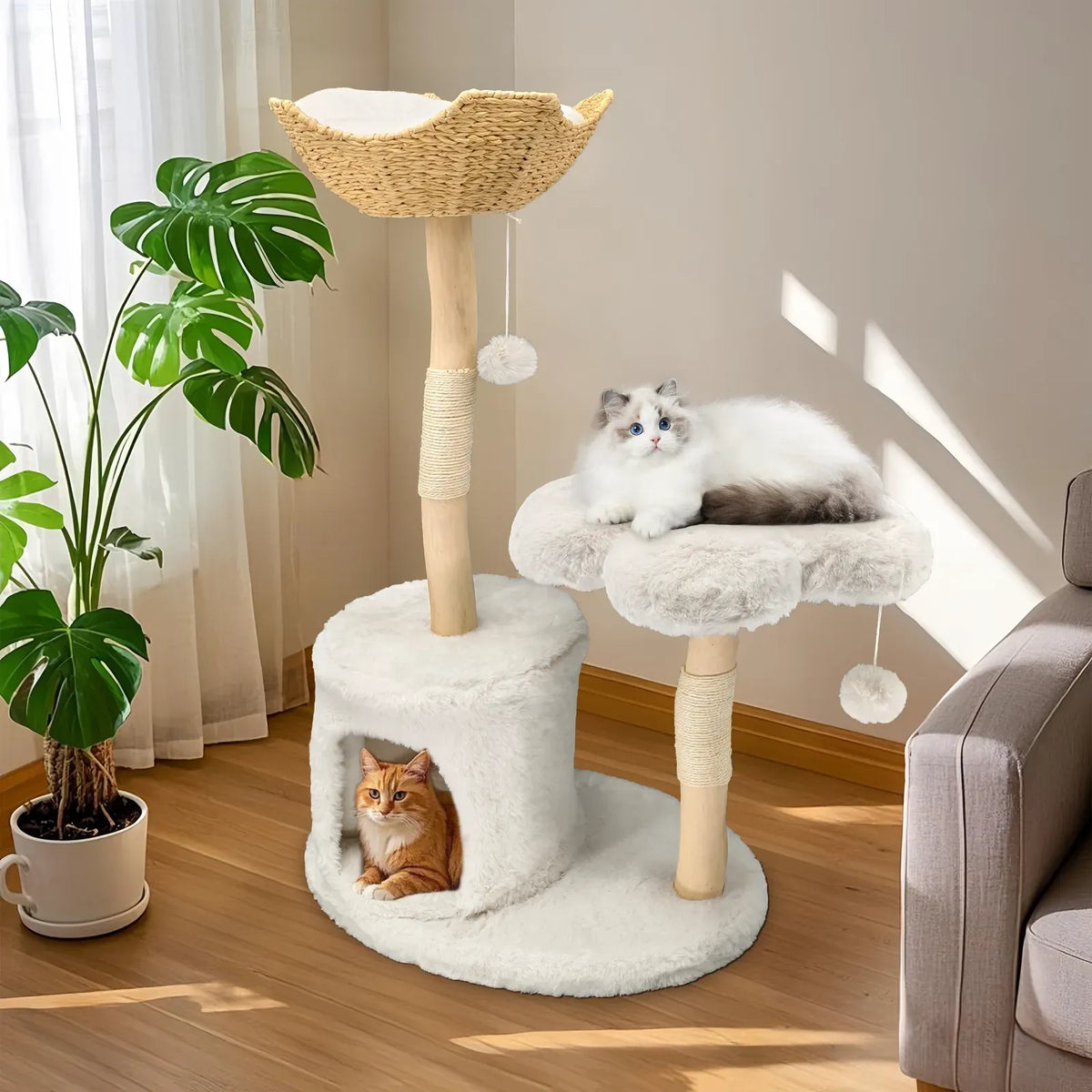 Black Branch-Style Cat Tree with Plush Condo - 120 cm