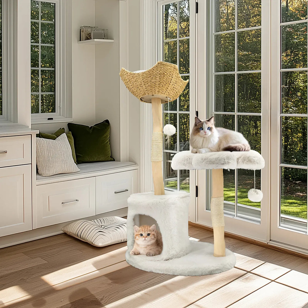 Black Branch-Style Cat Tree with Plush Condo - 120 cm