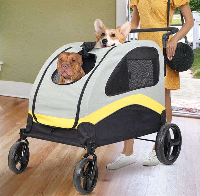 Foldable Dog Stroller with Divider & Dual Access