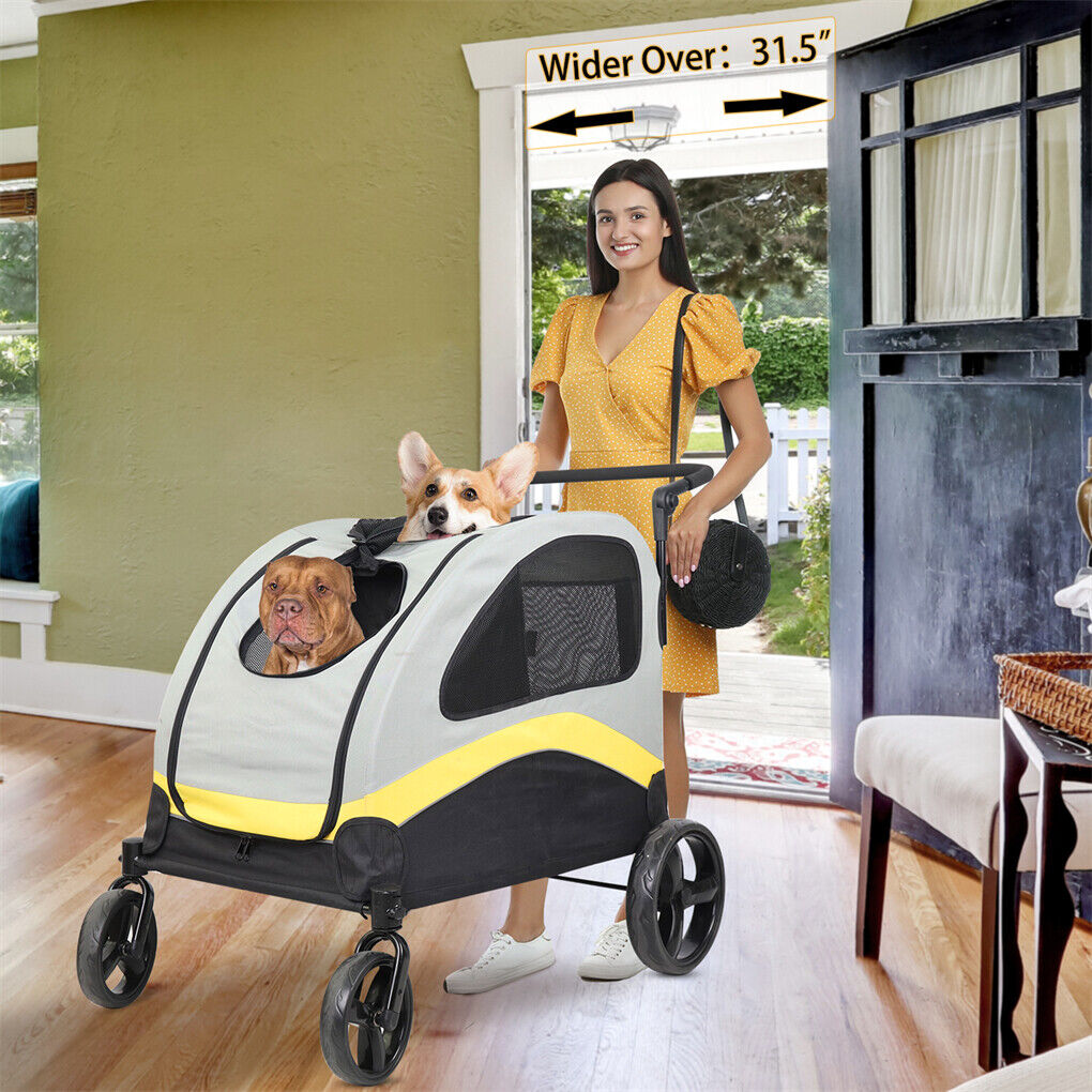 Foldable Dog Stroller with Divider & Dual Access