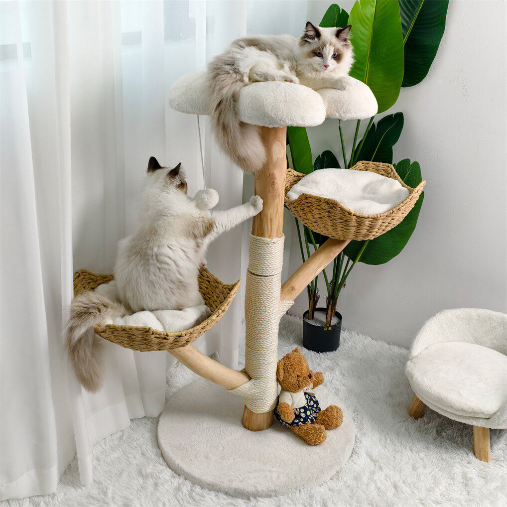 Cat Tree with Sisal Posts, Willow-Style Basket & Cushion