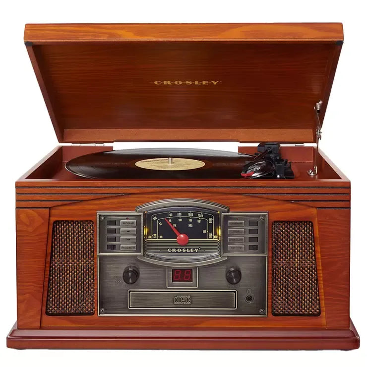 Wood Bluetooth Turntable With AM/FM Radio, CD Player, Paprika — product image 2