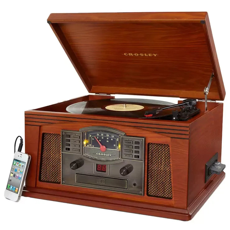 Wood Bluetooth Turntable With AM/FM Radio, CD Player, Paprika — product image 3