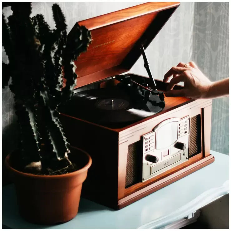 Wood Bluetooth Turntable With AM/FM Radio, CD Player, Paprika — product image 6