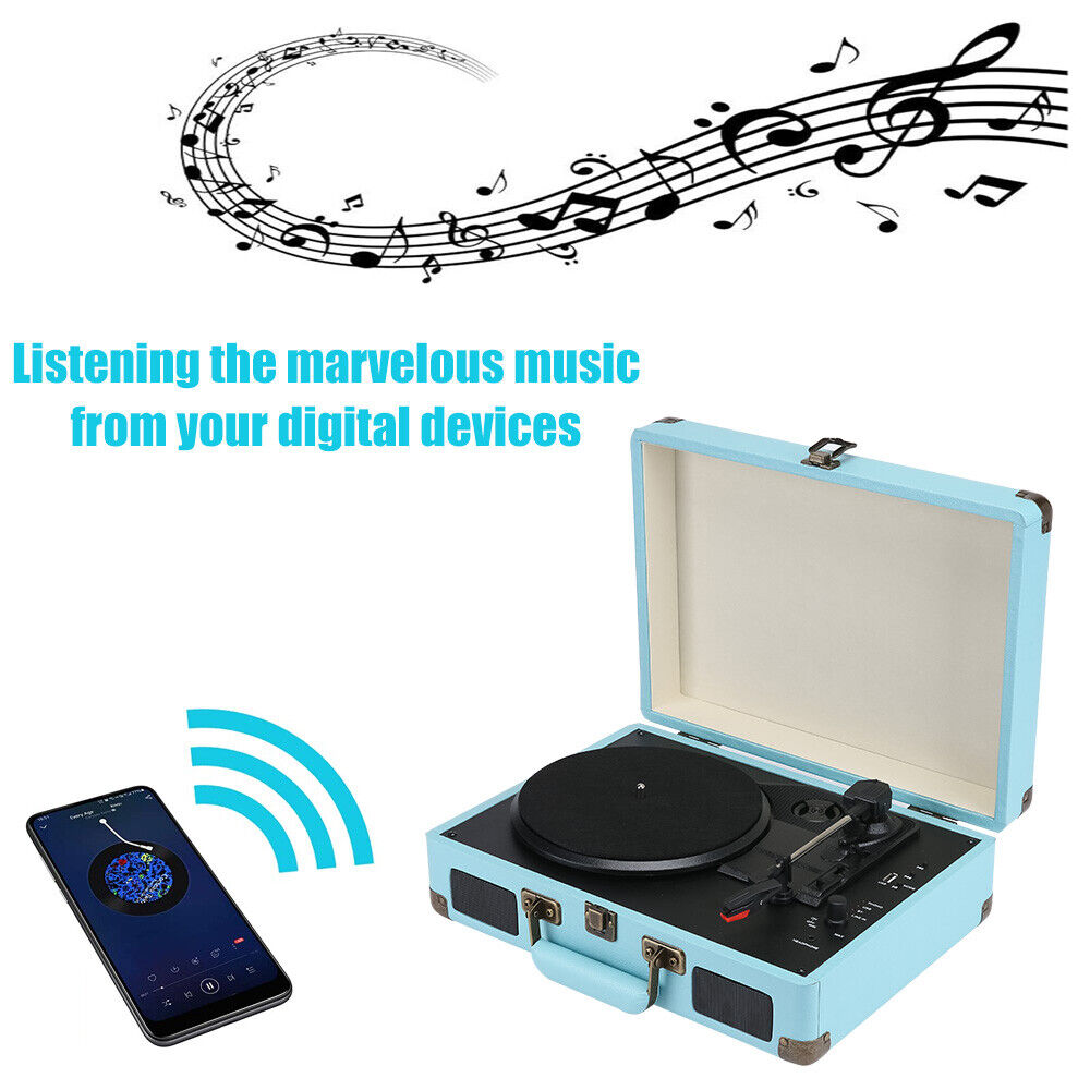 Blue Retro Briefcase Vinyl Record Player Suitcase 3 Speed Turntable Stereo Christmas — product image 5