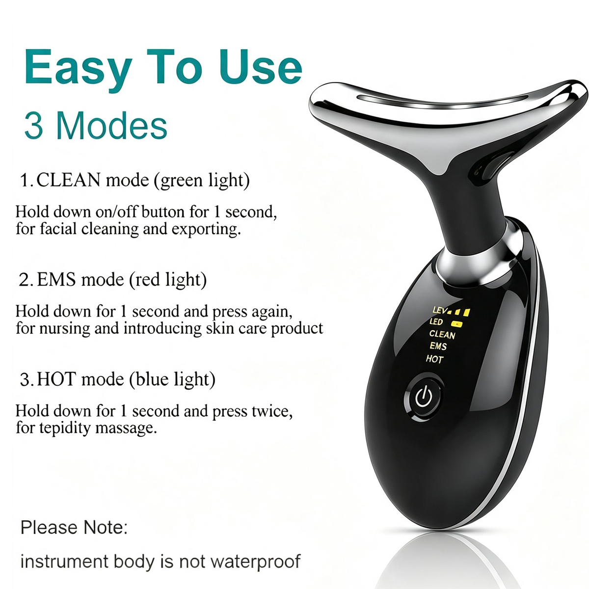 Rechargeable Face and Neck Massage Device with LED Modes – Black