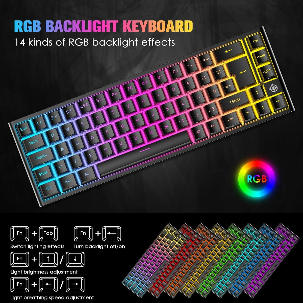 67 Keys Layout Design Mechanical Gaming Keyboard PC PS4 RGB Backlight Wired USB Black – product photo 4
