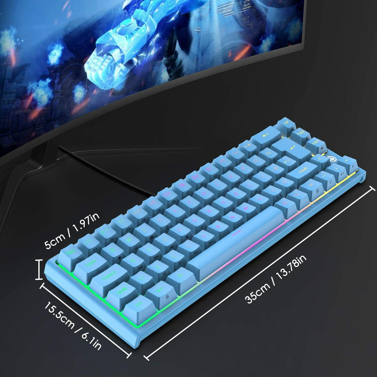 67 Keys Layout Design Mechanical Gaming Keyboard PC PS4 RGB Backlight Wired USB Blue – product photo 3