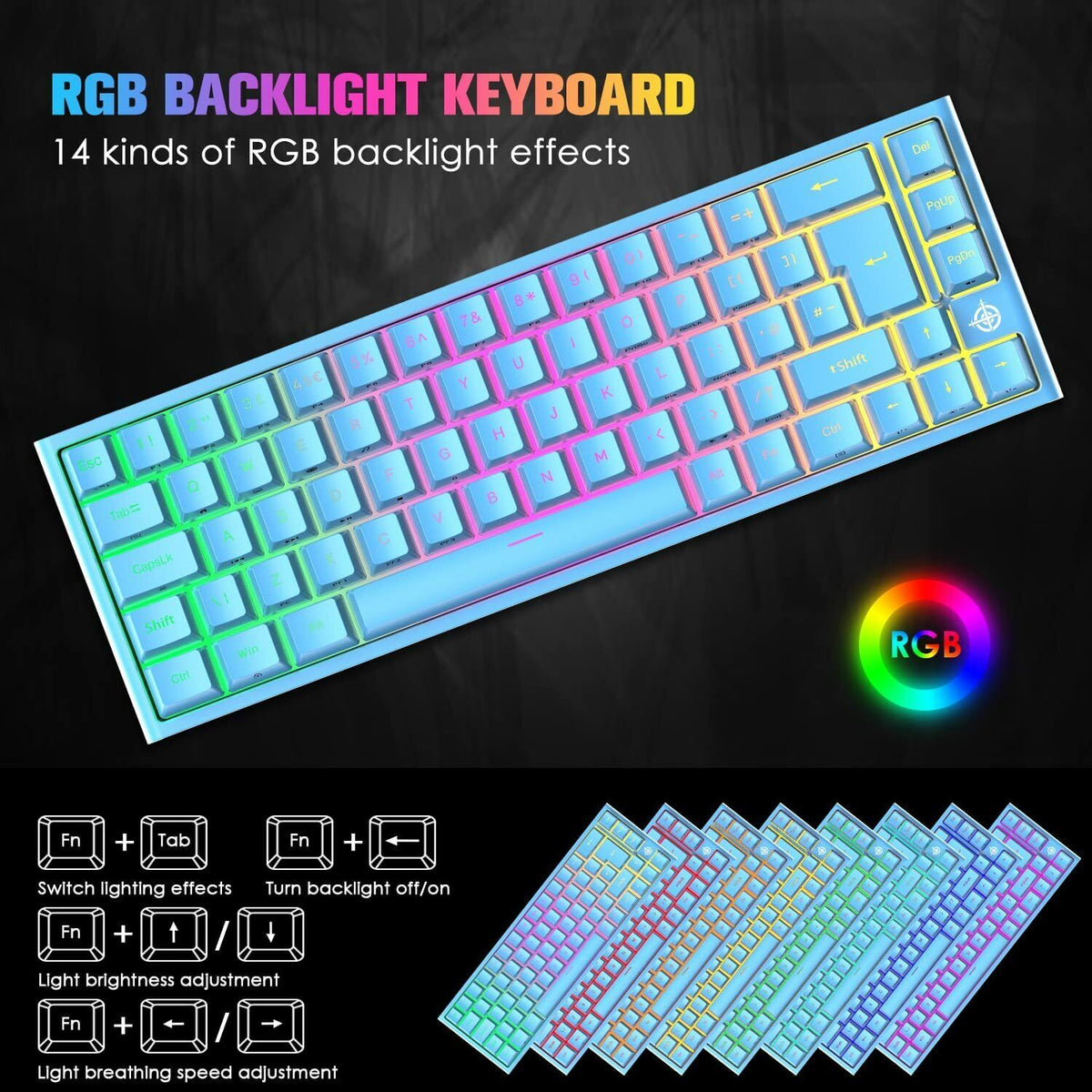 67 Keys Layout Design Mechanical Gaming Keyboard PC PS4 RGB Backlight Wired USB Blue – product photo 4