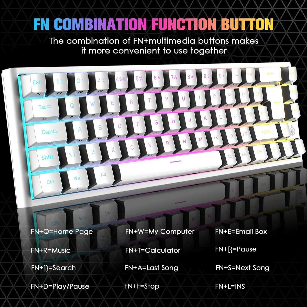 67 Keys Layout Design Mechanical Gaming Keyboard PC PS4 RGB Backlight Wired USB White – product photo 3