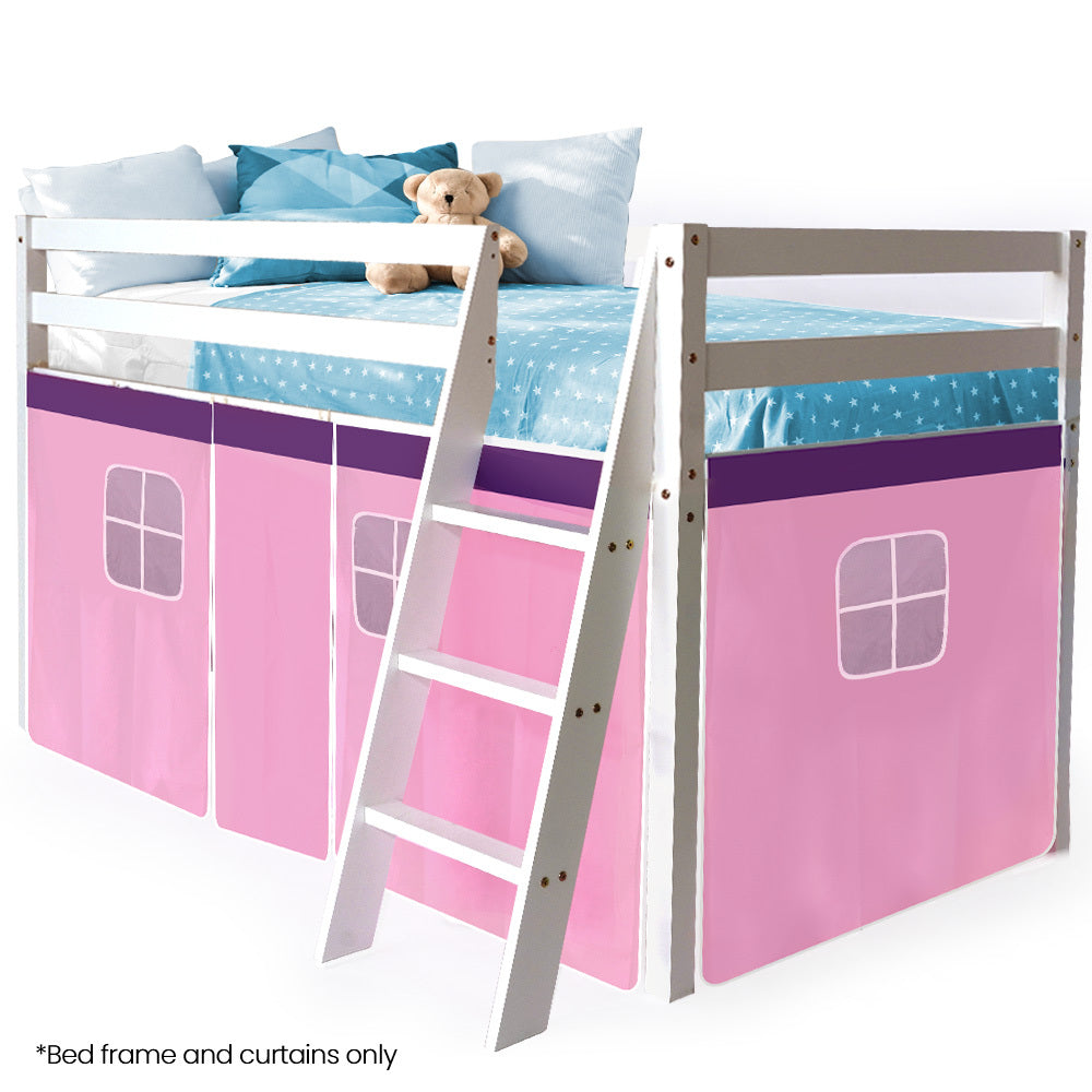 Kingston Slumber Kids Single Wooden Loft Bed with Pink & Blue Curtains