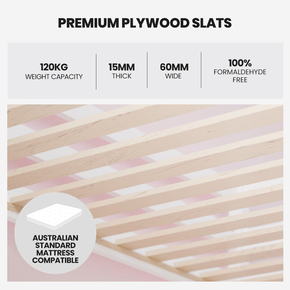 Kingston Slumber Kids Single Wooden Loft Bed with Pink & Blue Curtains