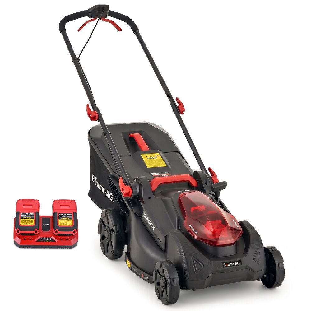 BAUMR-AG 540CX 40V SYNC 18" Cordless Lawn Mower Kit, VertiStore, Fast Charger, 2 x 4Ah Batteries, 6 Heights, Brushless, 430mm Cut Width