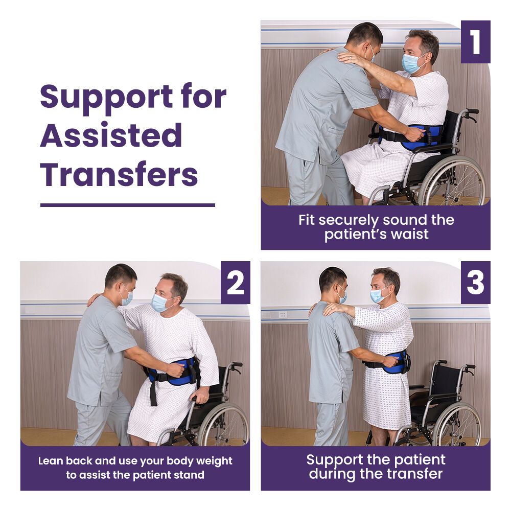 EQUIPMED Adjustable Transfer Gait Belt with Six Handles – Blue