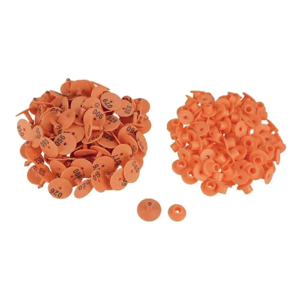 Numbered Round Livestock Ear Tags, 001–100, Orange