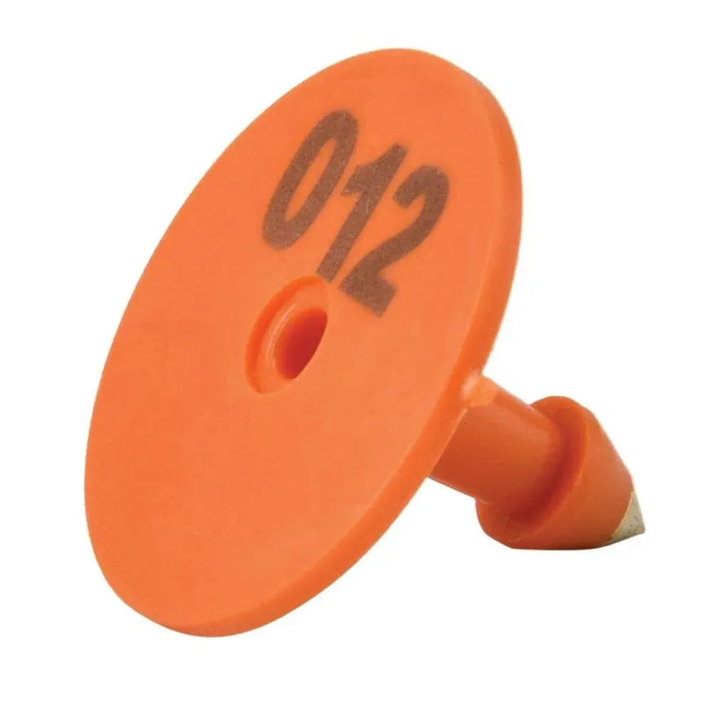 Numbered Round Livestock Ear Tags, 001–100, Orange