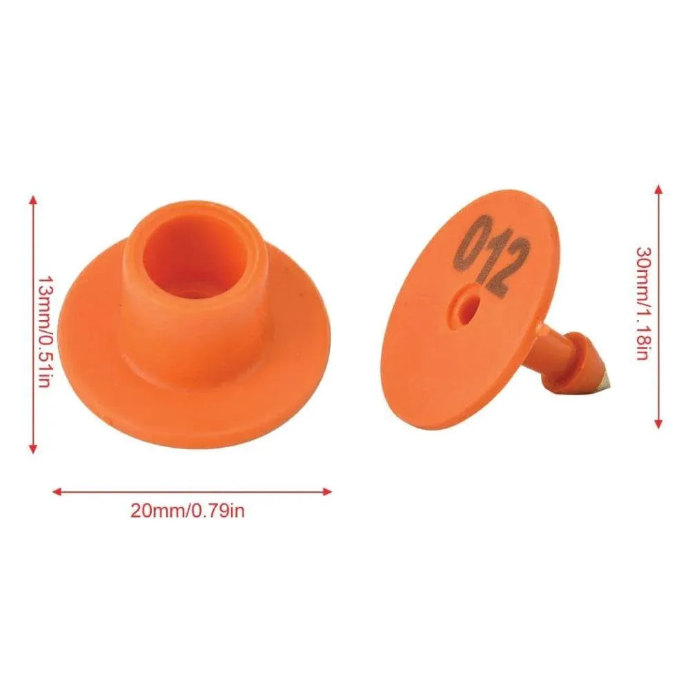 Numbered Round Livestock Ear Tags, 001–100, Orange