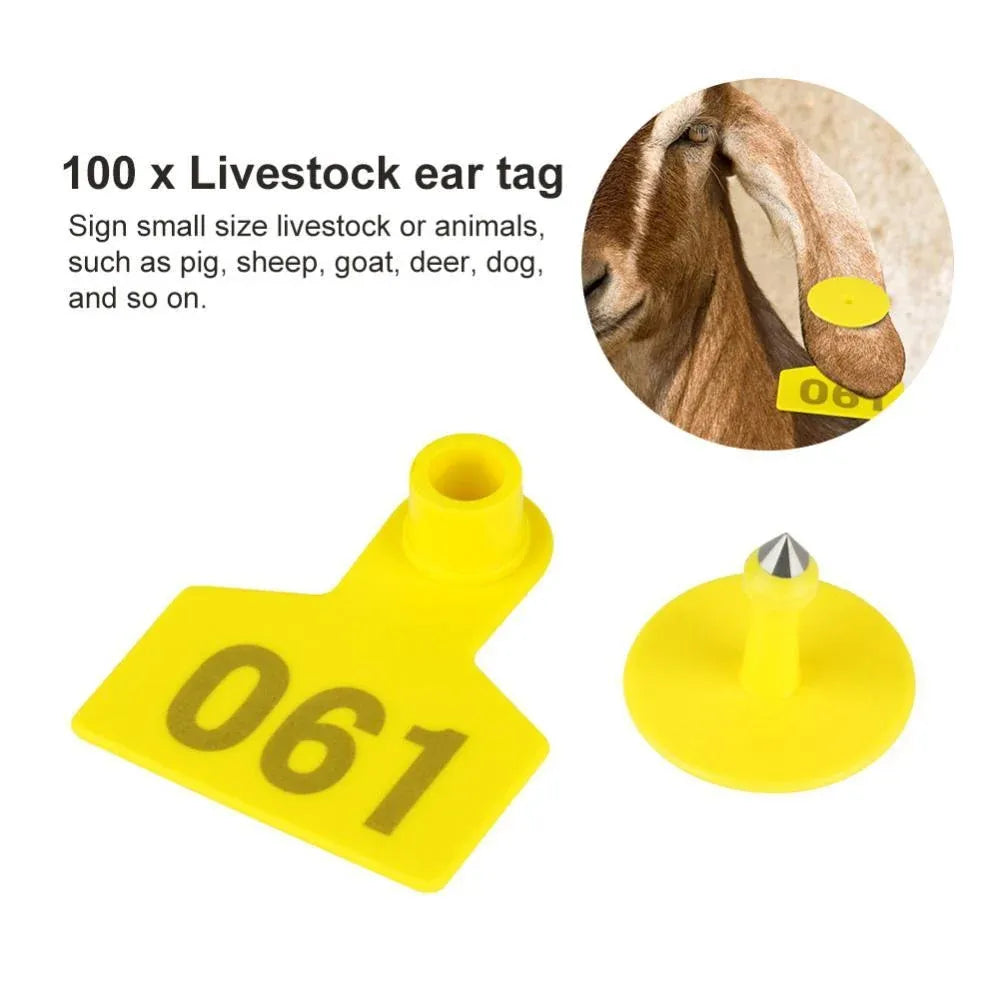 1-100 Cattle Number Ear Tags 5x4cm Set - Small Yellow Pig Goat Livestock Label — product image 4 of 6