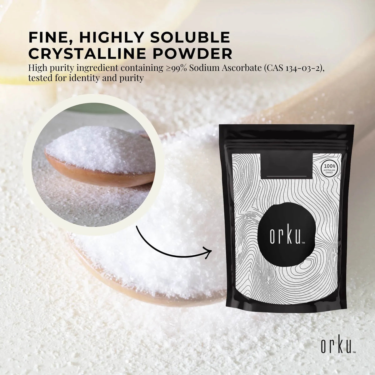 Orku 400g Sodium Ascorbate - High Purity Crystalline Powder Ingredient