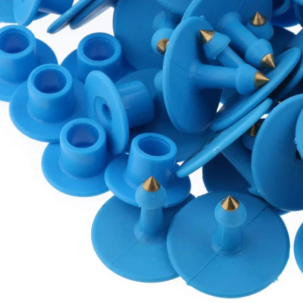 Numbered Round Livestock Ear Tags with Pins, 001–100, Blue