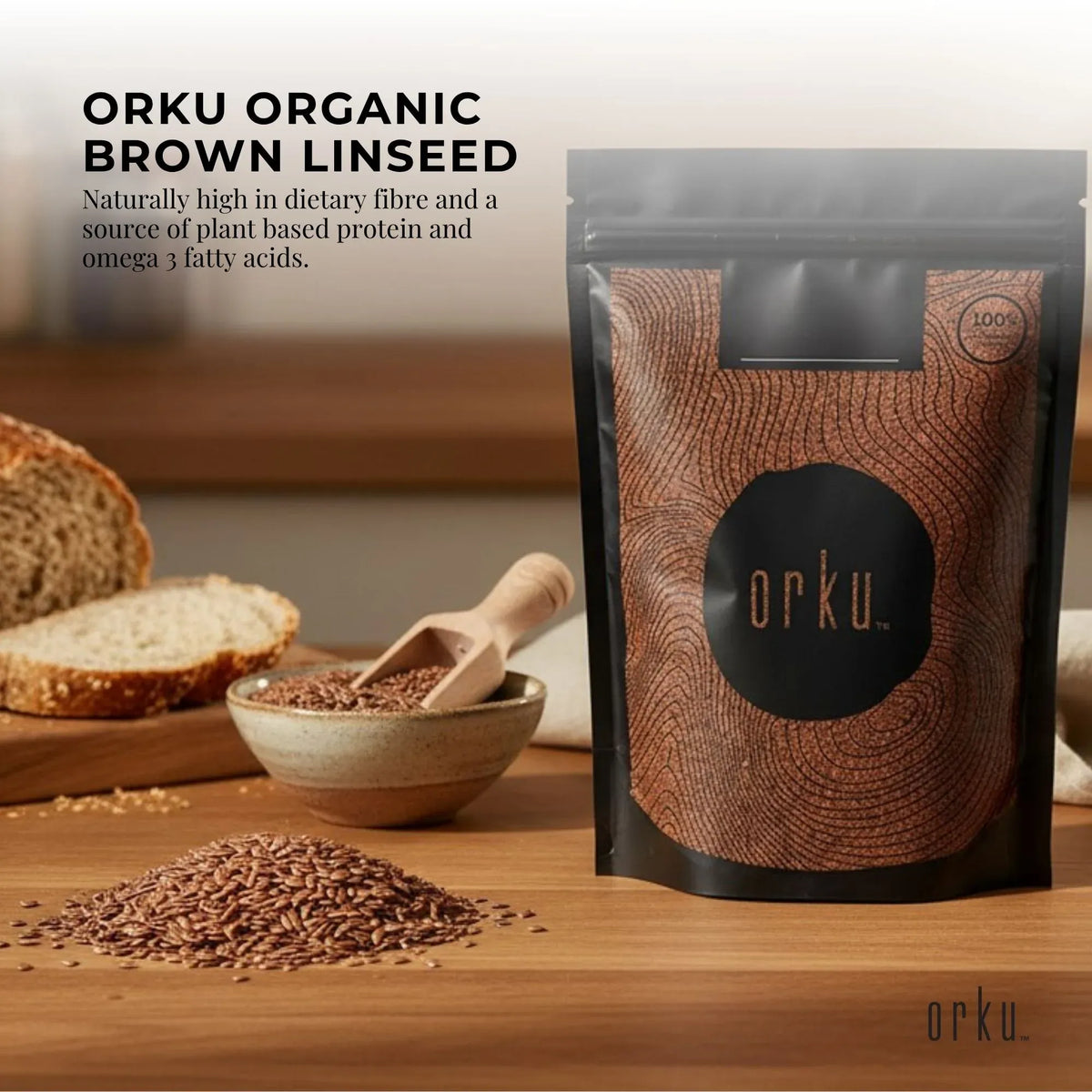 Orku 2Kg Organic Brown Linseed Flaxseed Whole Grain Non GMO