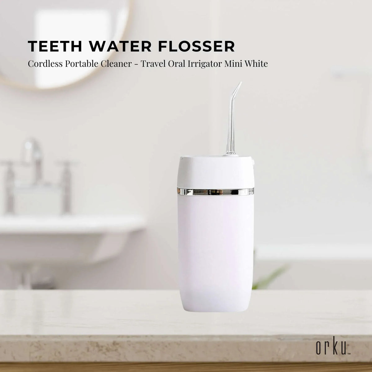 Orku Mini Cordless Water Flosser Oral Irrigator White - 5 Nozzles