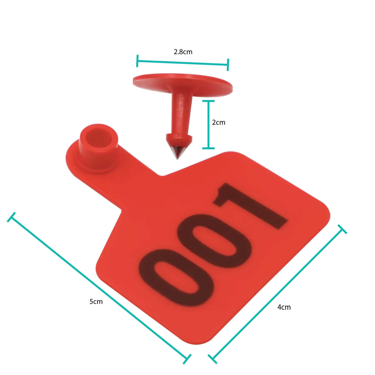 1-100 Cattle Number Ear Tags 5x4cm Set - Small Red Pig Goat Livestock Label — product image 3 of 6