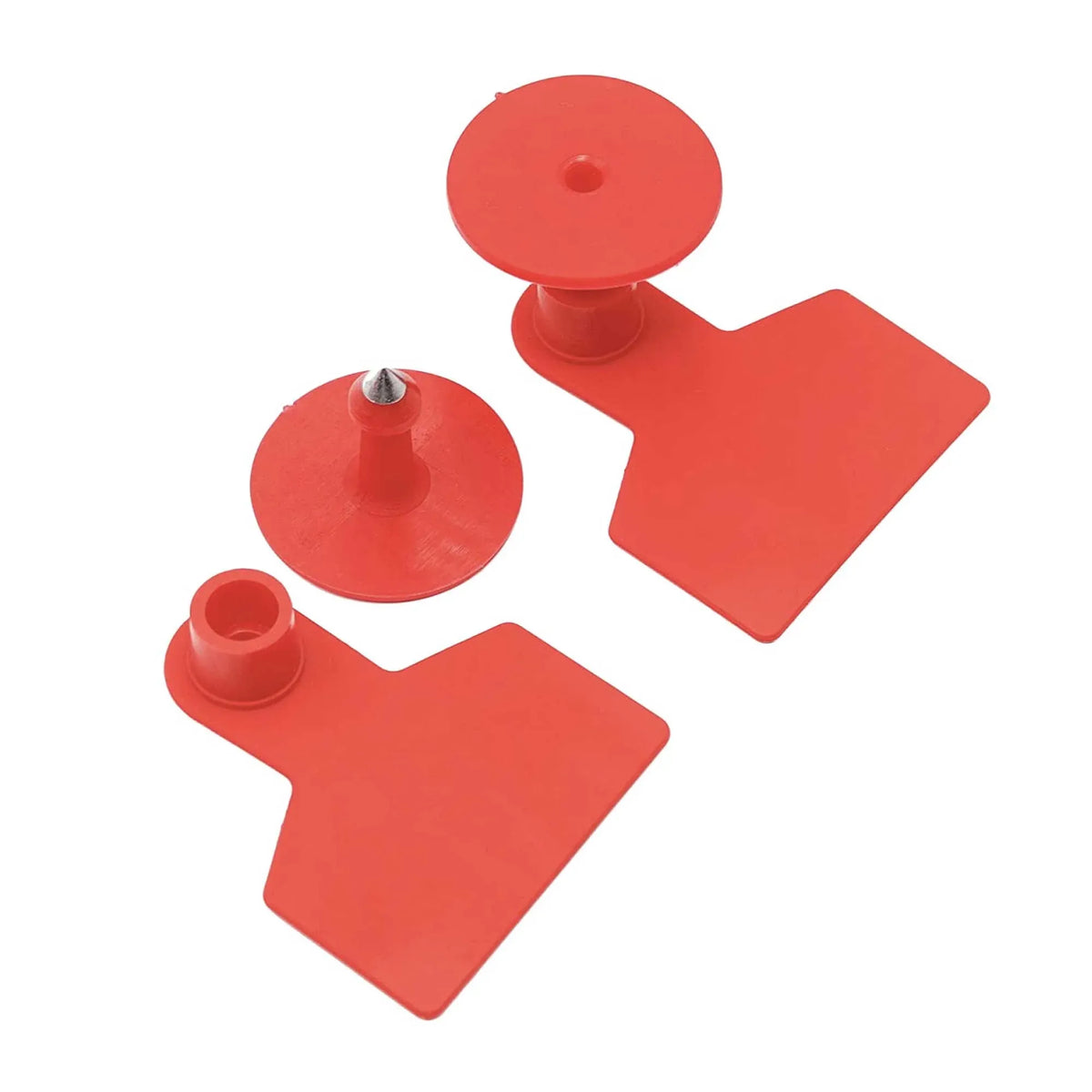 Blank Livestock Ear Tags, 100-Pack, Small Red, 5 × 4 cm