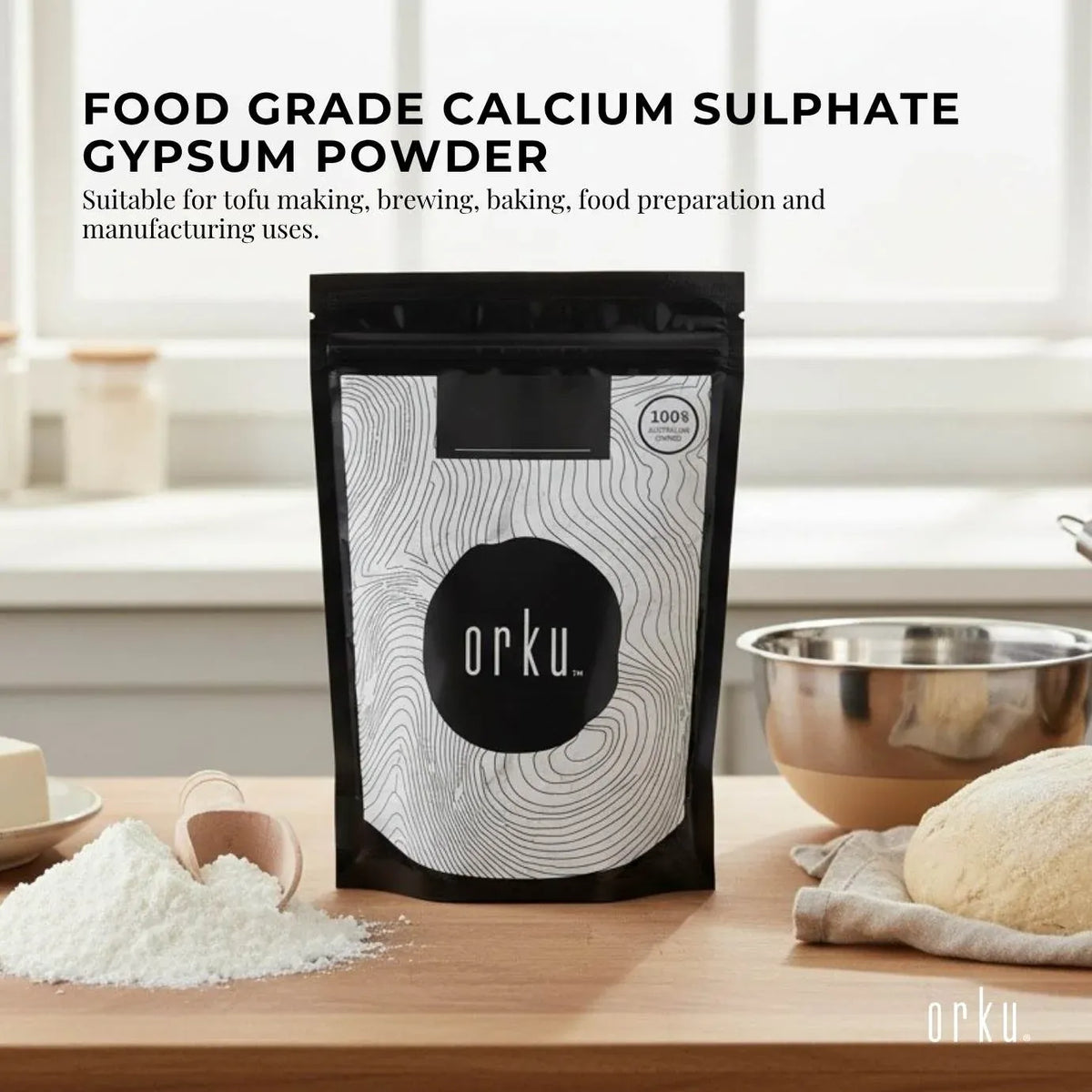 Orku 1Kg Fine Calcium Sulphate Gypsum Powder - Dihydrate Food Grade FCC E516 — product photo 2