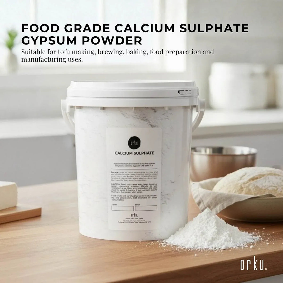 Orku 1Kg Fine Calcium Sulphate Gypsum Powder Tub - Dihydrate Food Grade FCC E516 — product photo 2