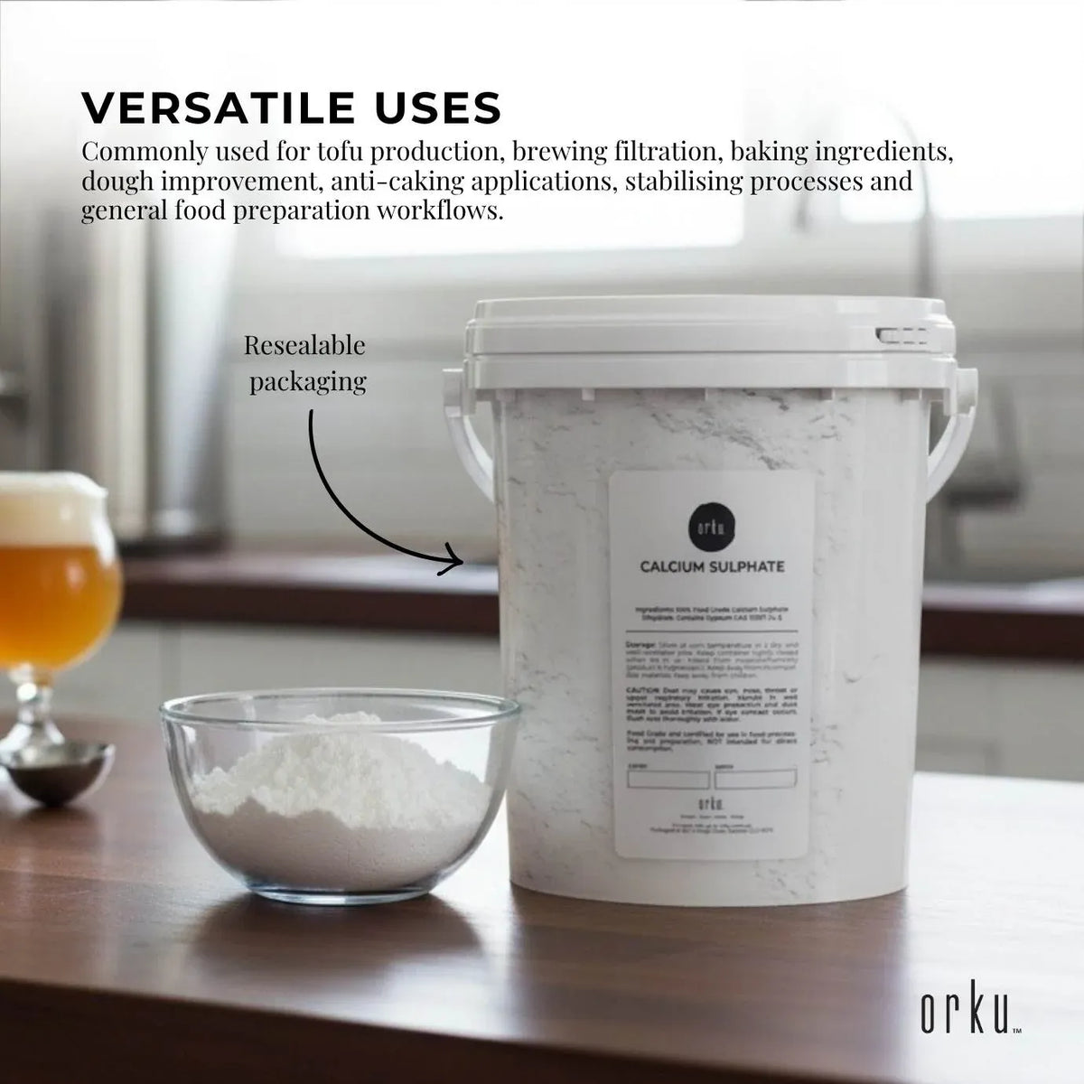 Orku 1Kg Fine Calcium Sulphate Gypsum Powder Tub - Dihydrate Food Grade FCC E516 — product photo 4