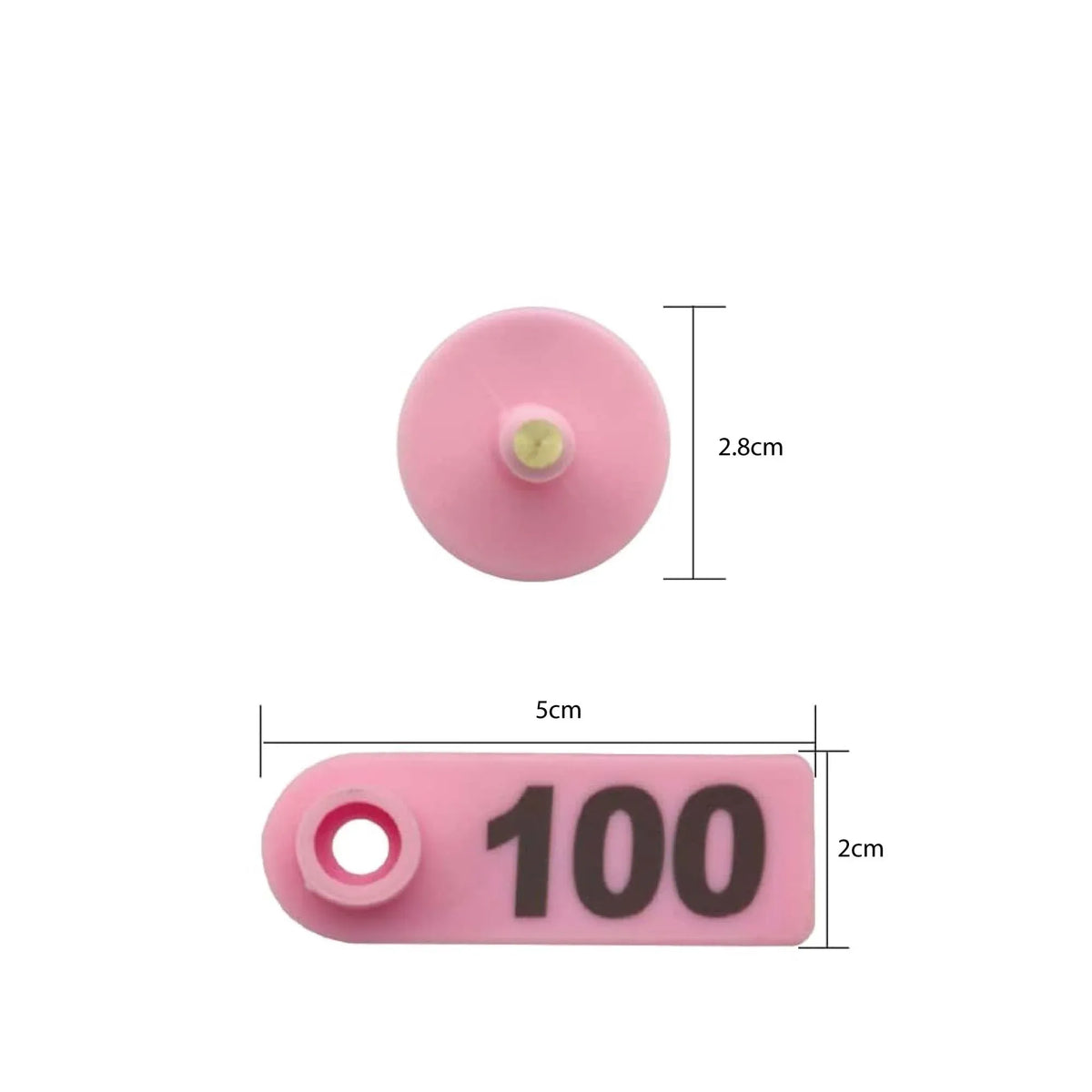 Numbered Livestock Ear Tags, 001–100, Mini Pink, 5 × 2 cm