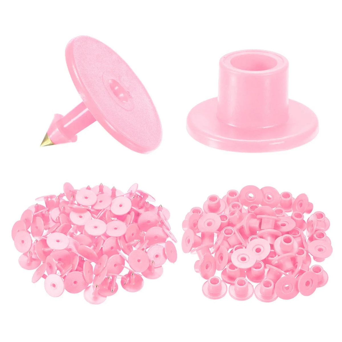 Blank Pink Round Livestock Ear Tag Sets - 100-Pack, 28 mm