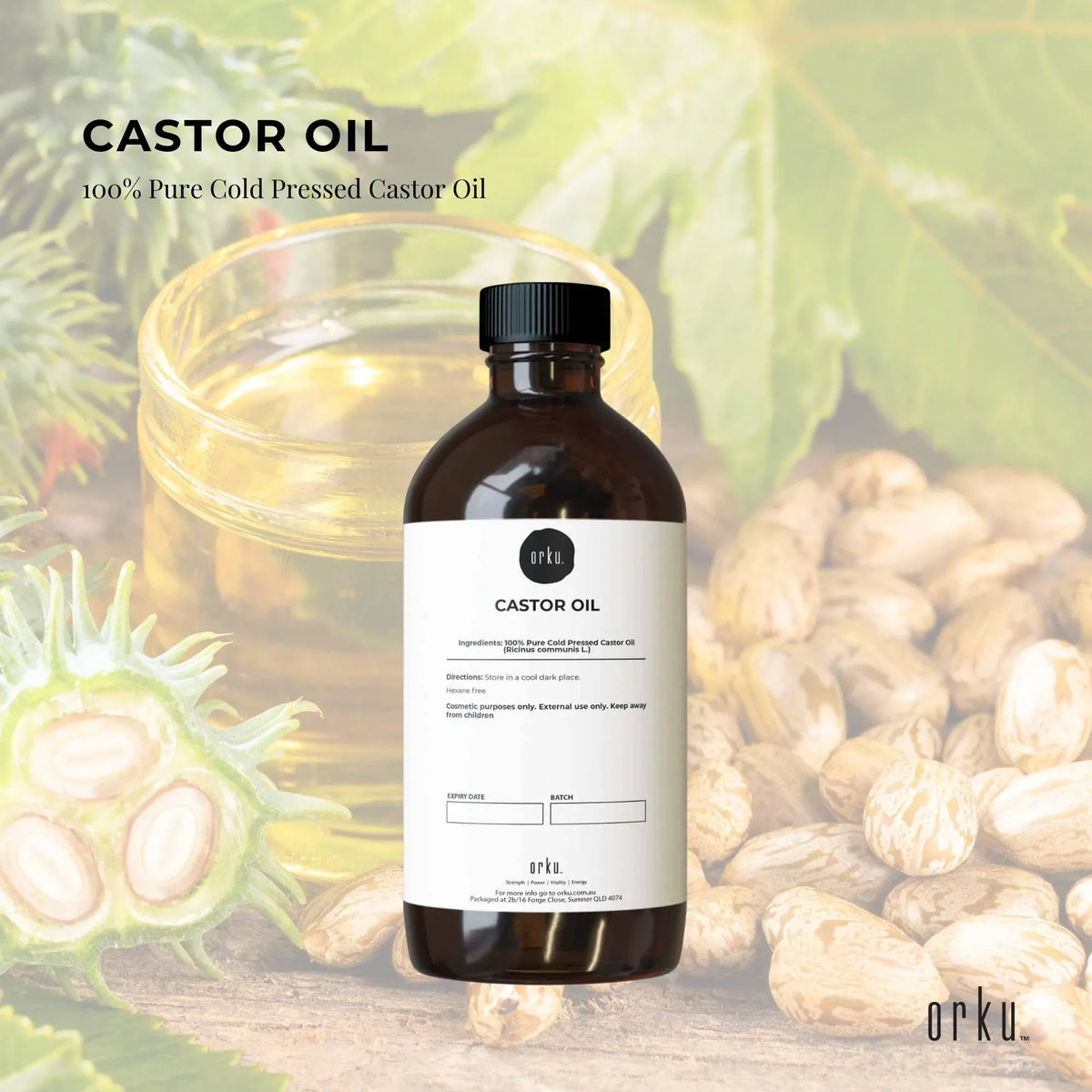 Orku 250ml Castor Oil Cold Pressed Virgin Hexane Free