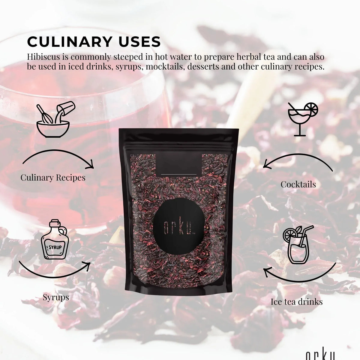 Orku 250g Organic Hibiscus Rosella Flower Crushed Dried Herbal Tea