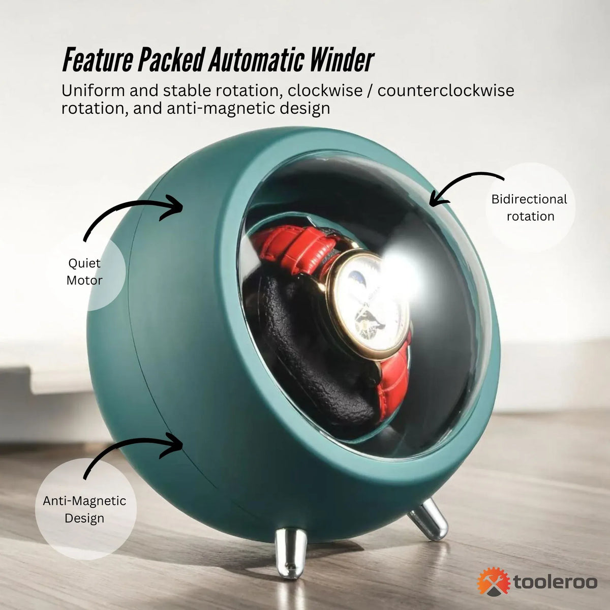 Tooleroo Automatic Single Watch Winder Display Case – USB/Battery – product photo 5