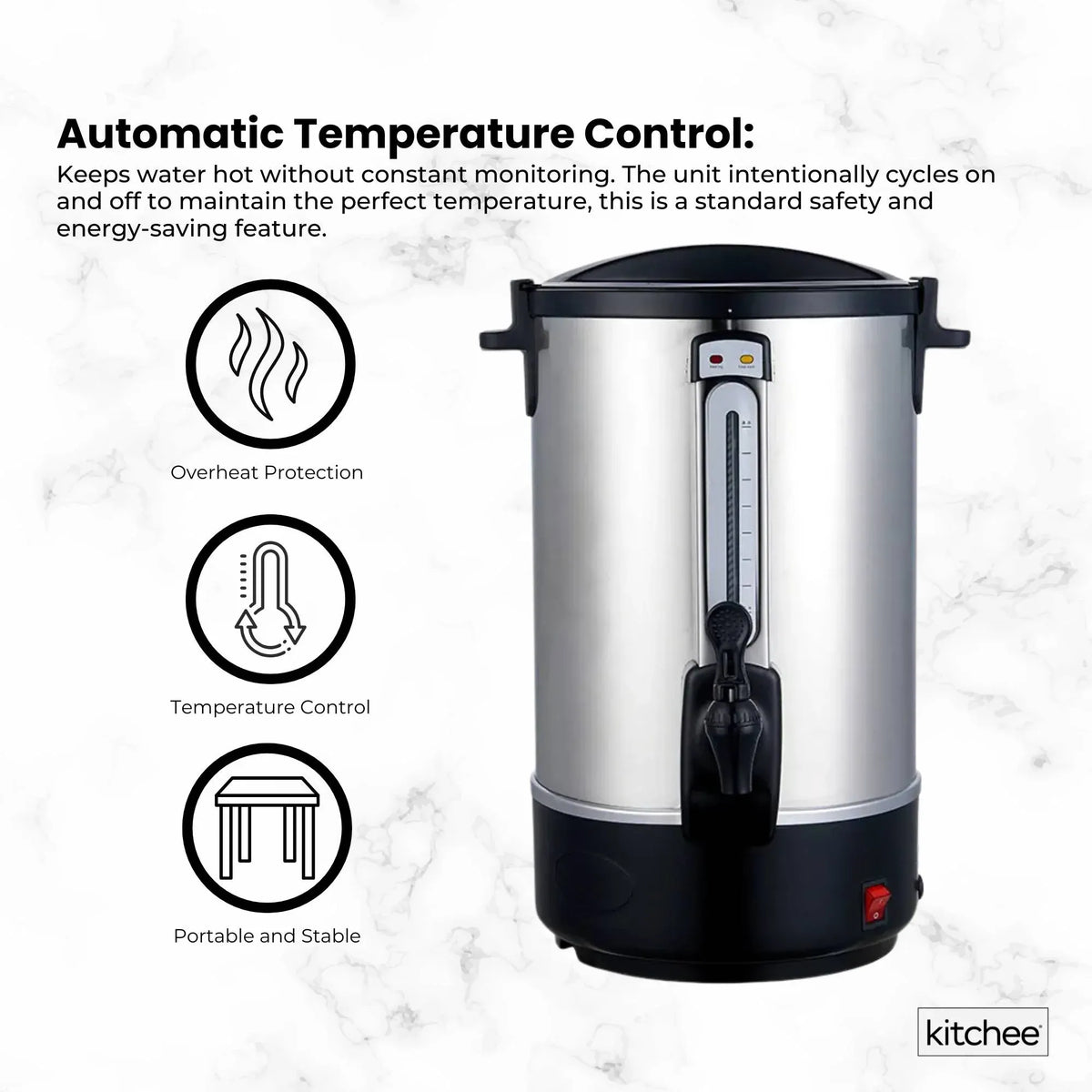 Kitchee 10L Electric Water Boiler - Stainless Steel Commercial Hot Liquid Urn