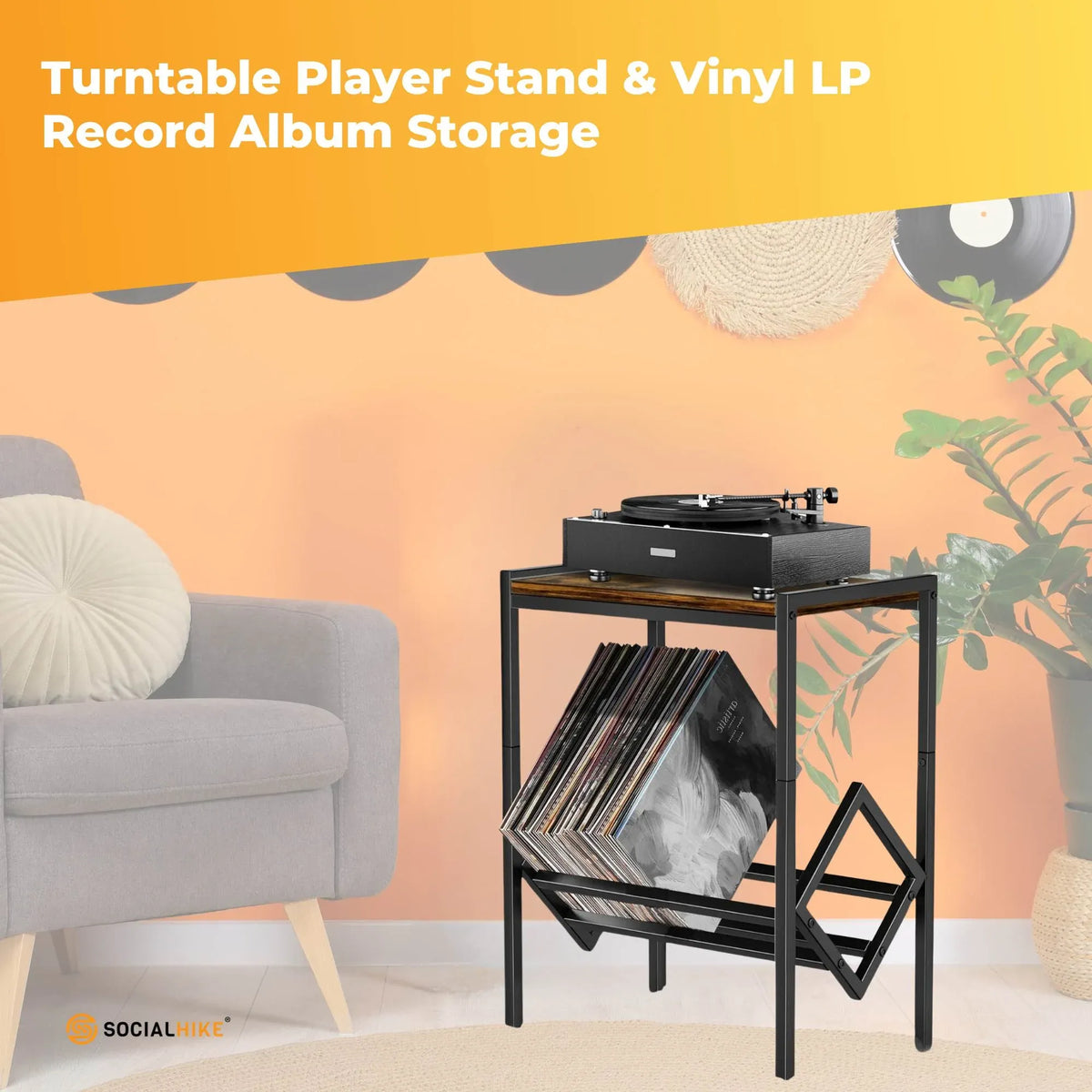 Social Hike Turntable Player Stand & Vinyl LP Record Album Storage - Black — product image 2