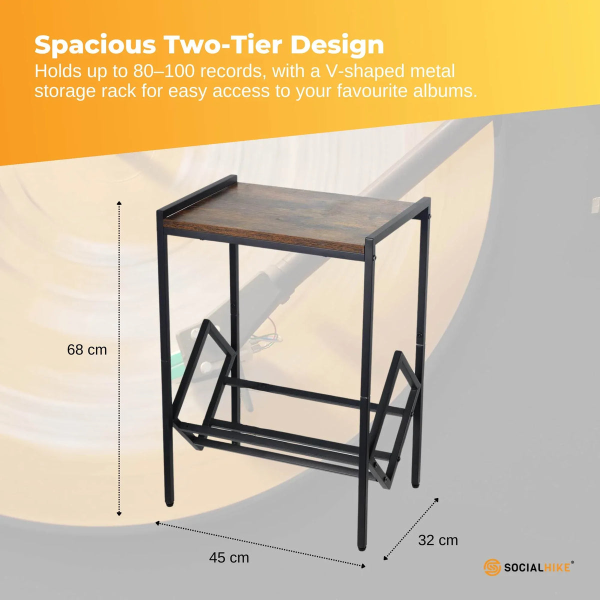 Social Hike Turntable Player Stand & Vinyl LP Record Album Storage - Black — product image 5