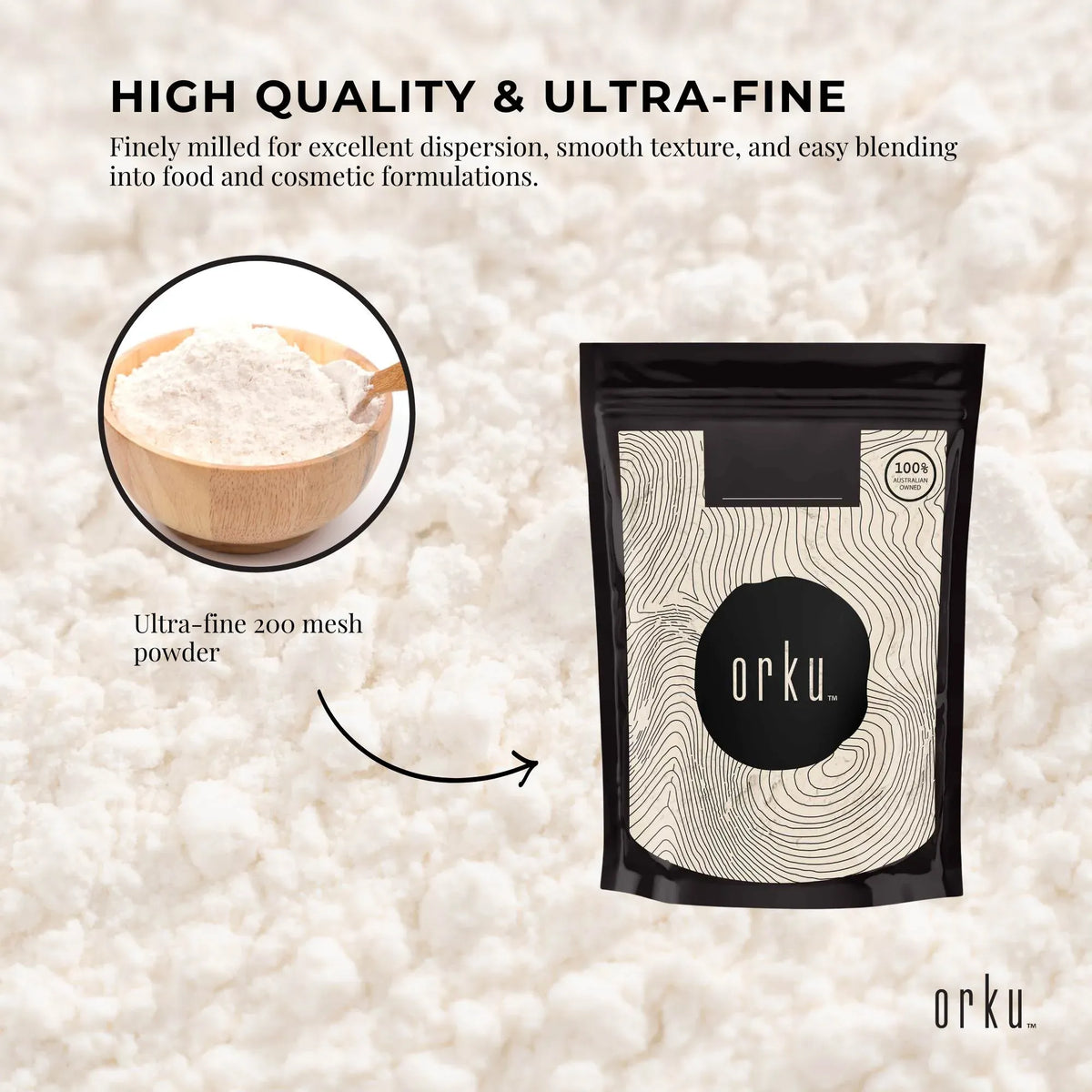 Orku 1Kg Xanthan Gum Thickener Fine Powder 200 Mesh FCC E415 Food Grade